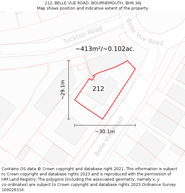 212, BELLE VUE ROAD, BOURNEMOUTH, BH6 3AJ: Plot and title map