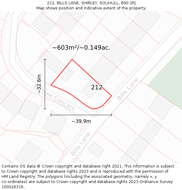 212, BILLS LANE, SHIRLEY, SOLIHULL, B90 2PJ: Plot and title map