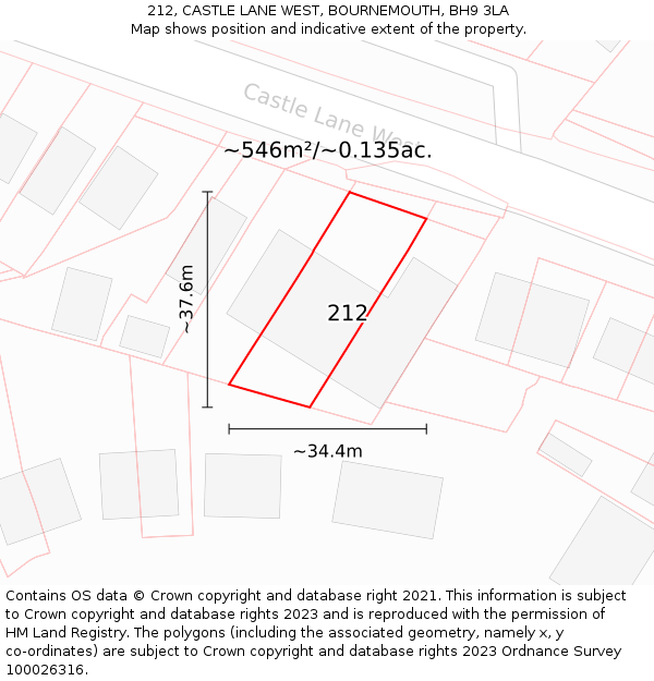 212, CASTLE LANE WEST, BOURNEMOUTH, BH9 3LA: Plot and title map