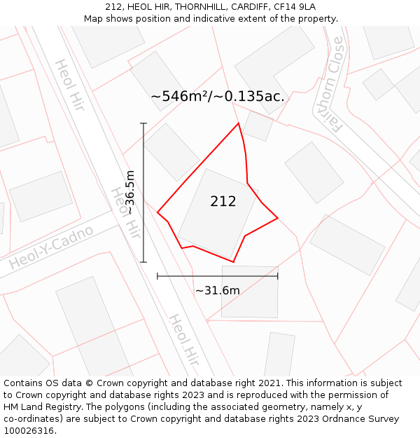 212, HEOL HIR, THORNHILL, CARDIFF, CF14 9LA: Plot and title map