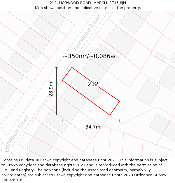 212, NORWOOD ROAD, MARCH, PE15 8JN: Plot and title map