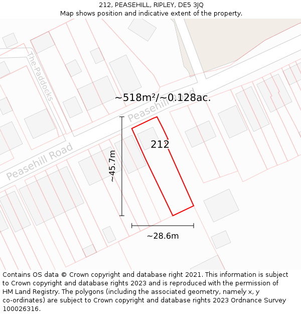 212, PEASEHILL, RIPLEY, DE5 3JQ: Plot and title map