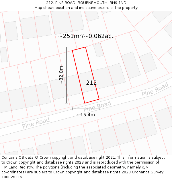 212, PINE ROAD, BOURNEMOUTH, BH9 1ND: Plot and title map