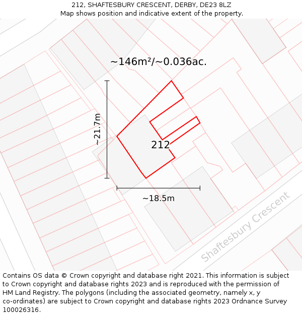 212, SHAFTESBURY CRESCENT, DERBY, DE23 8LZ: Plot and title map