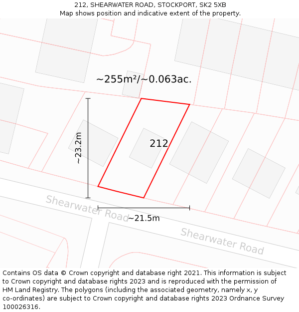212, SHEARWATER ROAD, STOCKPORT, SK2 5XB: Plot and title map