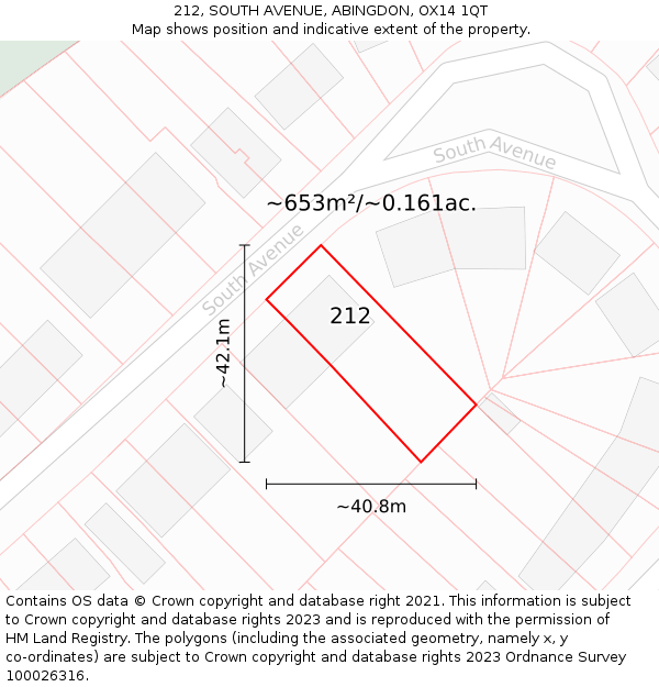 212, SOUTH AVENUE, ABINGDON, OX14 1QT: Plot and title map