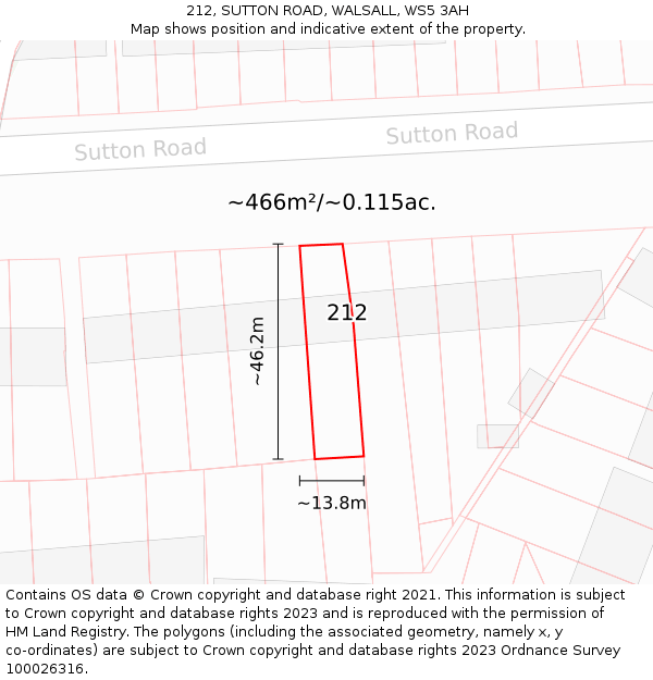 212, SUTTON ROAD, WALSALL, WS5 3AH: Plot and title map