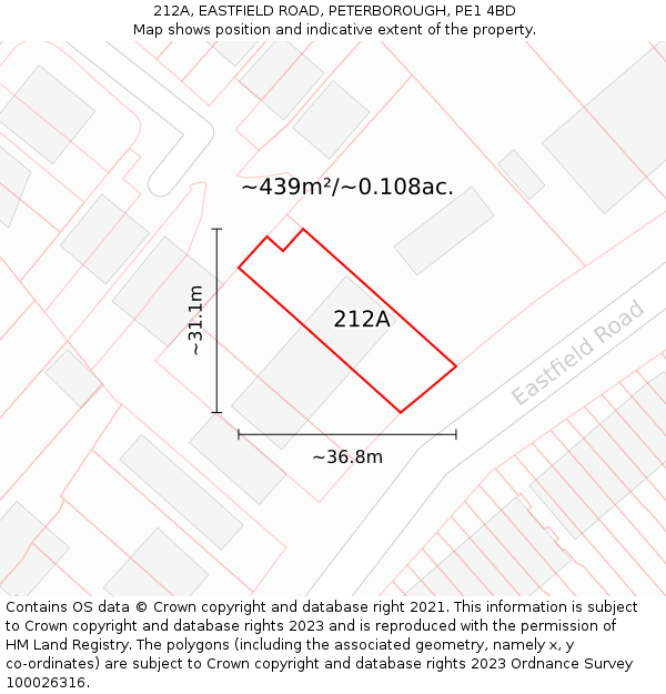 212A, EASTFIELD ROAD, PETERBOROUGH, PE1 4BD: Plot and title map