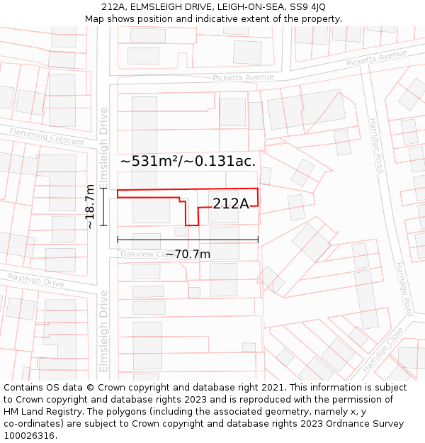 212A, ELMSLEIGH DRIVE, LEIGH-ON-SEA, SS9 4JQ: Plot and title map