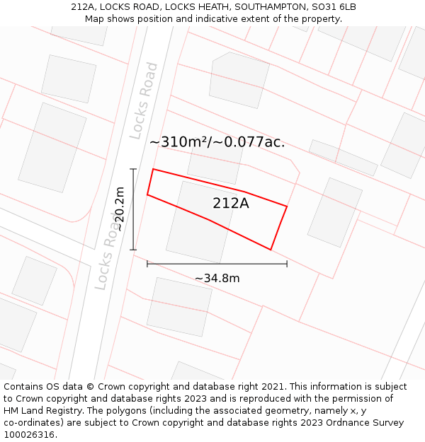 212A, LOCKS ROAD, LOCKS HEATH, SOUTHAMPTON, SO31 6LB: Plot and title map