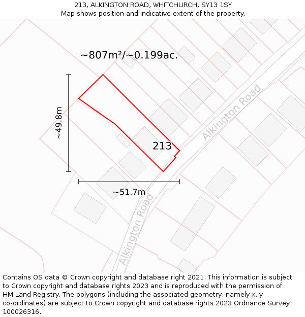 213, ALKINGTON ROAD, WHITCHURCH, SY13 1SY: Plot and title map