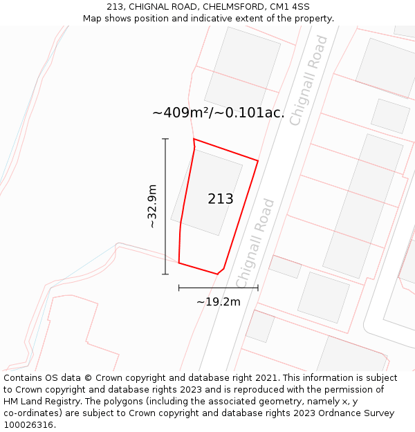 213, CHIGNAL ROAD, CHELMSFORD, CM1 4SS: Plot and title map
