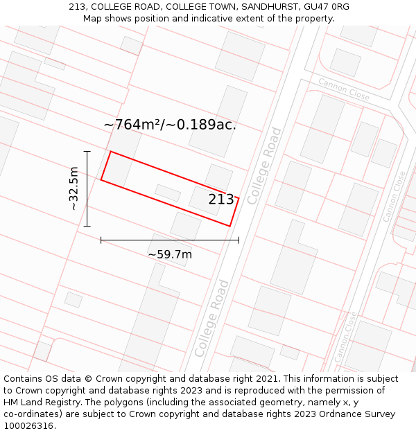 213, COLLEGE ROAD, COLLEGE TOWN, SANDHURST, GU47 0RG: Plot and title map