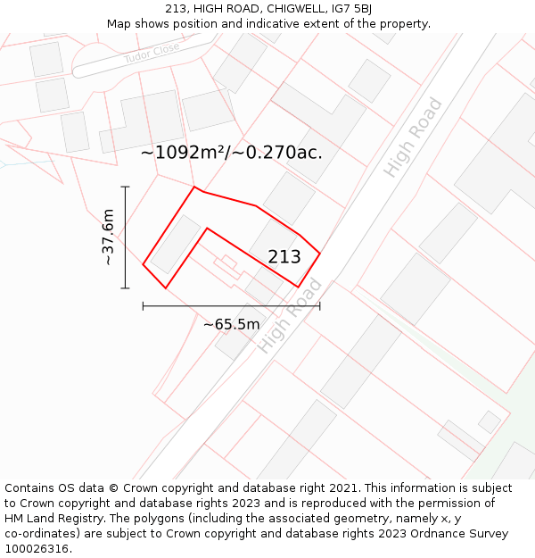 213, HIGH ROAD, CHIGWELL, IG7 5BJ: Plot and title map