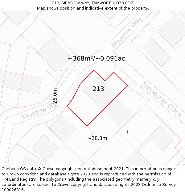 213, MEADOW WAY, TAMWORTH, B79 0DZ: Plot and title map