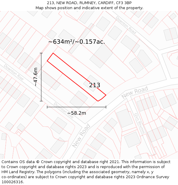 213, NEW ROAD, RUMNEY, CARDIFF, CF3 3BP: Plot and title map