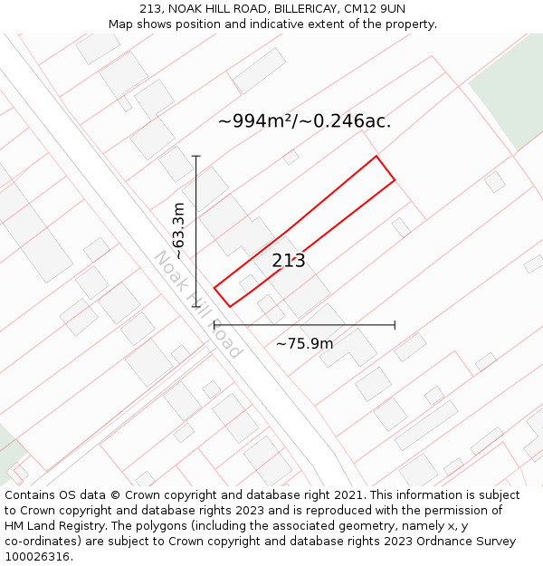 213, NOAK HILL ROAD, BILLERICAY, CM12 9UN: Plot and title map