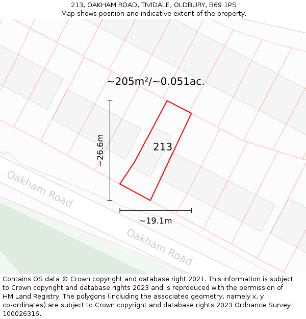 213, OAKHAM ROAD, TIVIDALE, OLDBURY, B69 1PS: Plot and title map