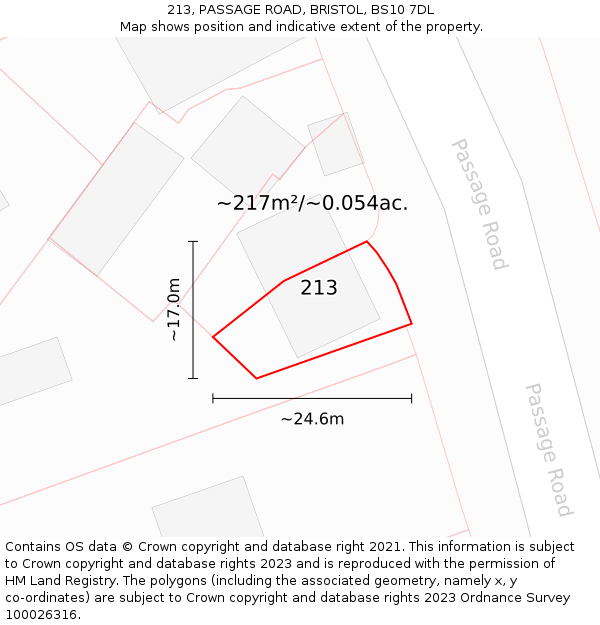 213, PASSAGE ROAD, BRISTOL, BS10 7DL: Plot and title map