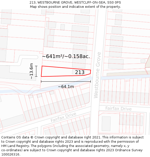 213, WESTBOURNE GROVE, WESTCLIFF-ON-SEA, SS0 0PS: Plot and title map