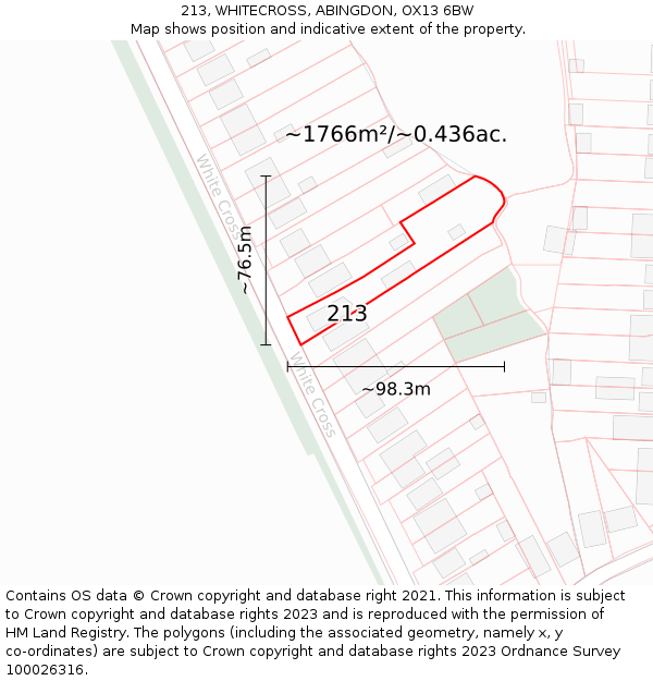 213, WHITECROSS, ABINGDON, OX13 6BW: Plot and title map
