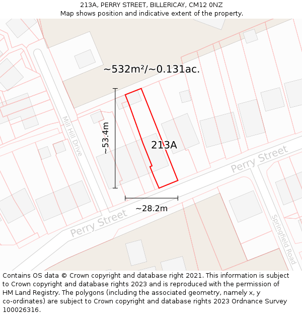 213A, PERRY STREET, BILLERICAY, CM12 0NZ: Plot and title map