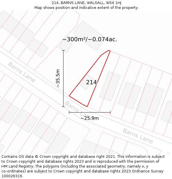 214, BARNS LANE, WALSALL, WS4 1HJ: Plot and title map