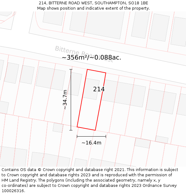 214, BITTERNE ROAD WEST, SOUTHAMPTON, SO18 1BE: Plot and title map