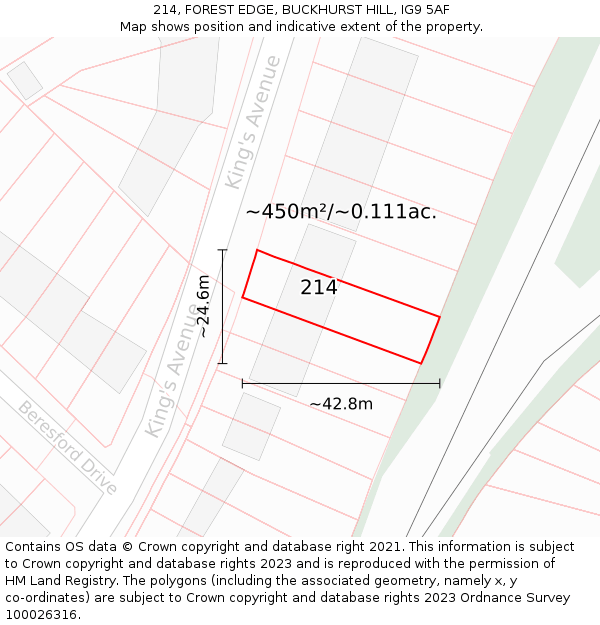 214, FOREST EDGE, BUCKHURST HILL, IG9 5AF: Plot and title map
