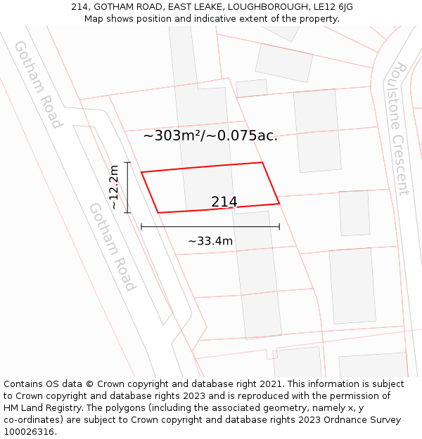 214, GOTHAM ROAD, EAST LEAKE, LOUGHBOROUGH, LE12 6JG: Plot and title map