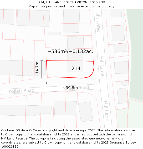 214, HILL LANE, SOUTHAMPTON, SO15 7NR: Plot and title map