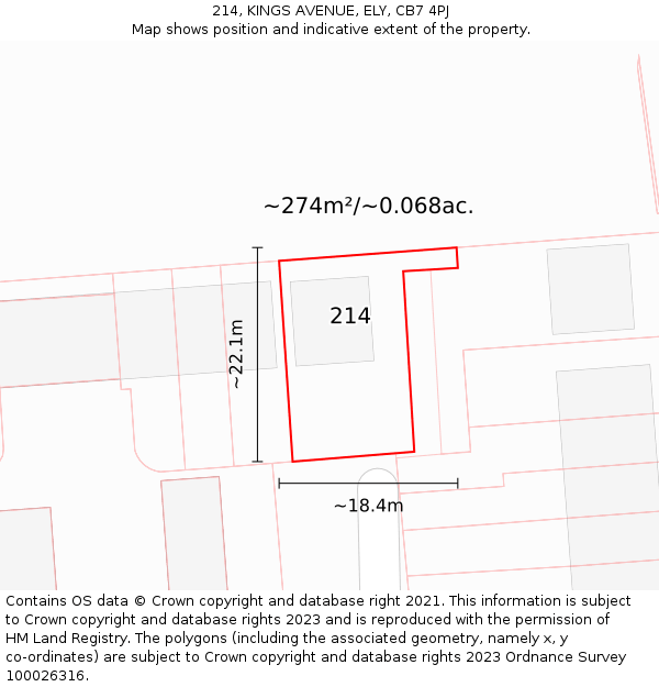 214, KINGS AVENUE, ELY, CB7 4PJ: Plot and title map