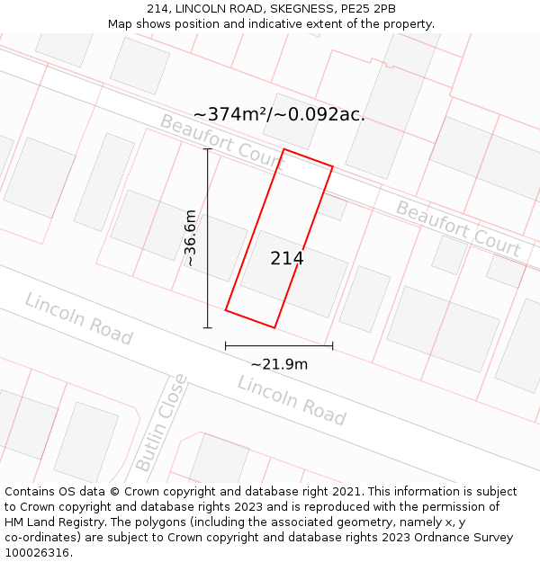 214, LINCOLN ROAD, SKEGNESS, PE25 2PB: Plot and title map