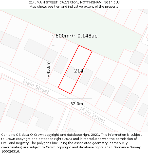 214, MAIN STREET, CALVERTON, NOTTINGHAM, NG14 6LU: Plot and title map