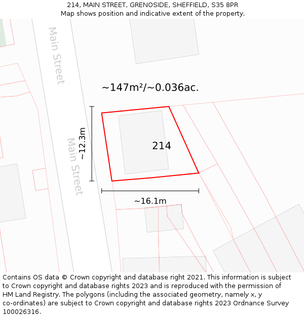 214, MAIN STREET, GRENOSIDE, SHEFFIELD, S35 8PR: Plot and title map