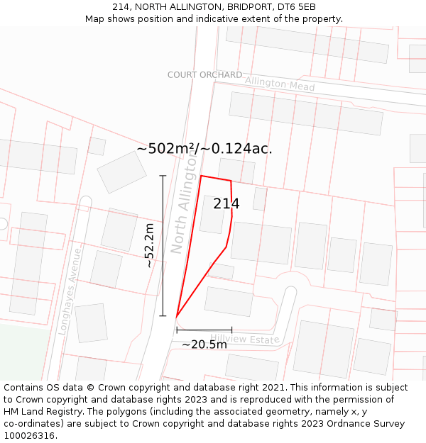214, NORTH ALLINGTON, BRIDPORT, DT6 5EB: Plot and title map