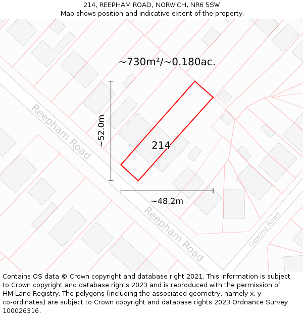 214, REEPHAM ROAD, NORWICH, NR6 5SW: Plot and title map