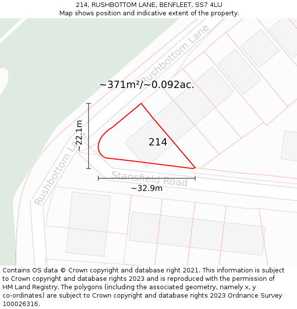 214, RUSHBOTTOM LANE, BENFLEET, SS7 4LU: Plot and title map