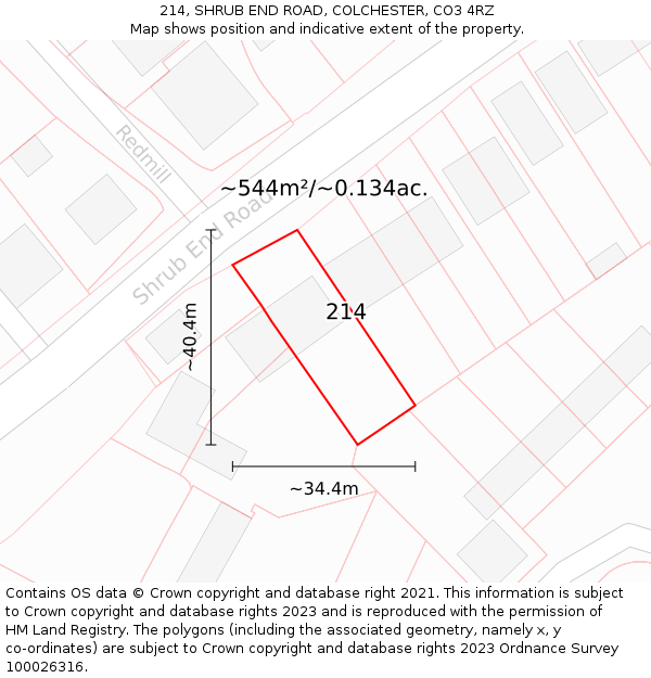 214, SHRUB END ROAD, COLCHESTER, CO3 4RZ: Plot and title map