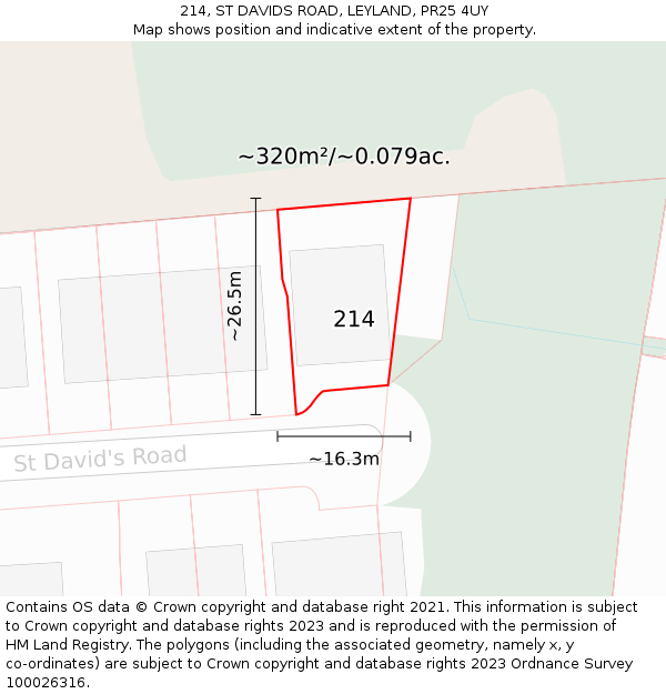 214, ST DAVIDS ROAD, LEYLAND, PR25 4UY: Plot and title map