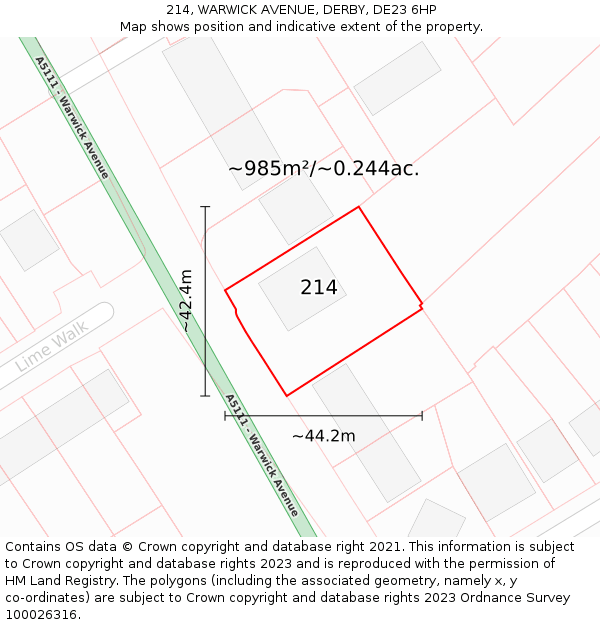 214, WARWICK AVENUE, DERBY, DE23 6HP: Plot and title map