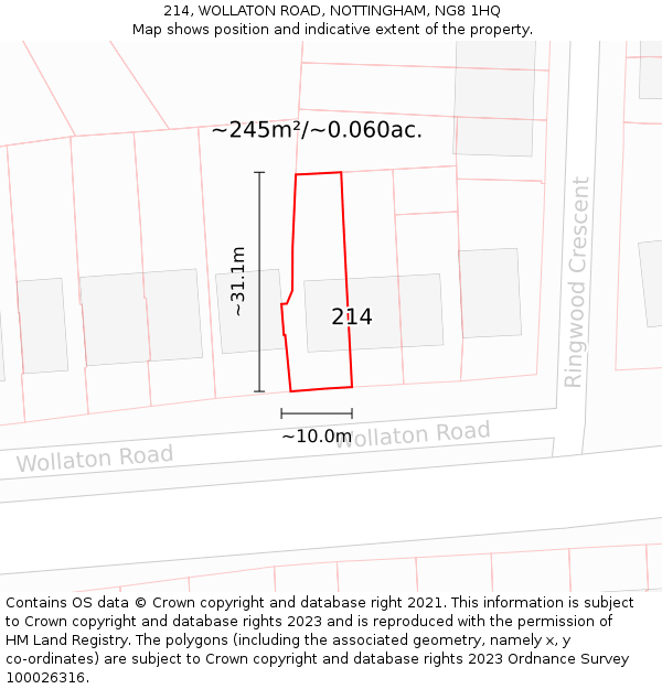 214, WOLLATON ROAD, NOTTINGHAM, NG8 1HQ: Plot and title map
