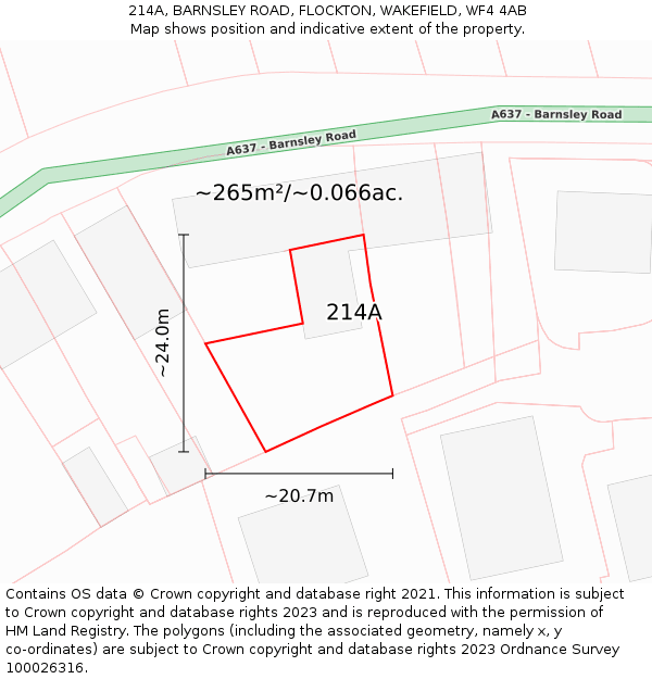 214A, BARNSLEY ROAD, FLOCKTON, WAKEFIELD, WF4 4AB: Plot and title map