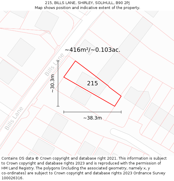 215, BILLS LANE, SHIRLEY, SOLIHULL, B90 2PJ: Plot and title map