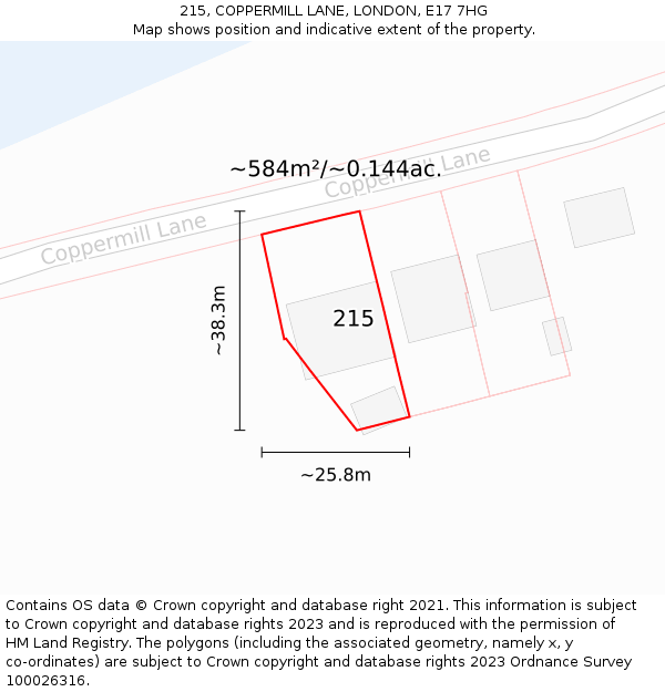 215, COPPERMILL LANE, LONDON, E17 7HG: Plot and title map