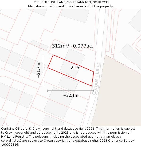 215, CUTBUSH LANE, SOUTHAMPTON, SO18 2GF: Plot and title map