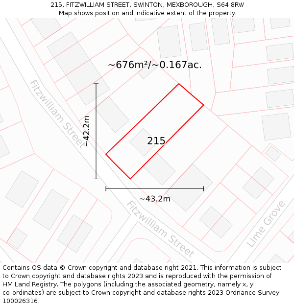 215, FITZWILLIAM STREET, SWINTON, MEXBOROUGH, S64 8RW: Plot and title map