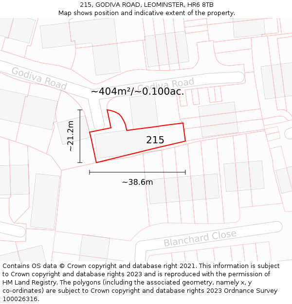 215, GODIVA ROAD, LEOMINSTER, HR6 8TB: Plot and title map