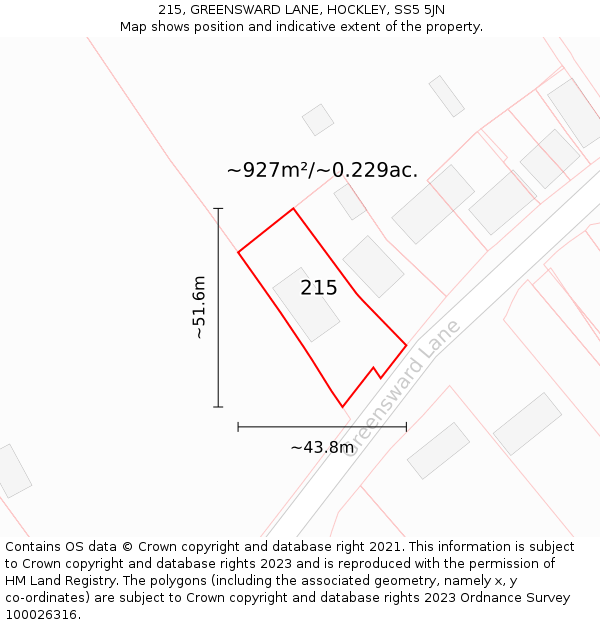 215, GREENSWARD LANE, HOCKLEY, SS5 5JN: Plot and title map