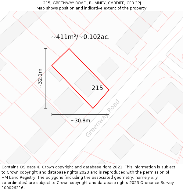 215, GREENWAY ROAD, RUMNEY, CARDIFF, CF3 3PJ: Plot and title map